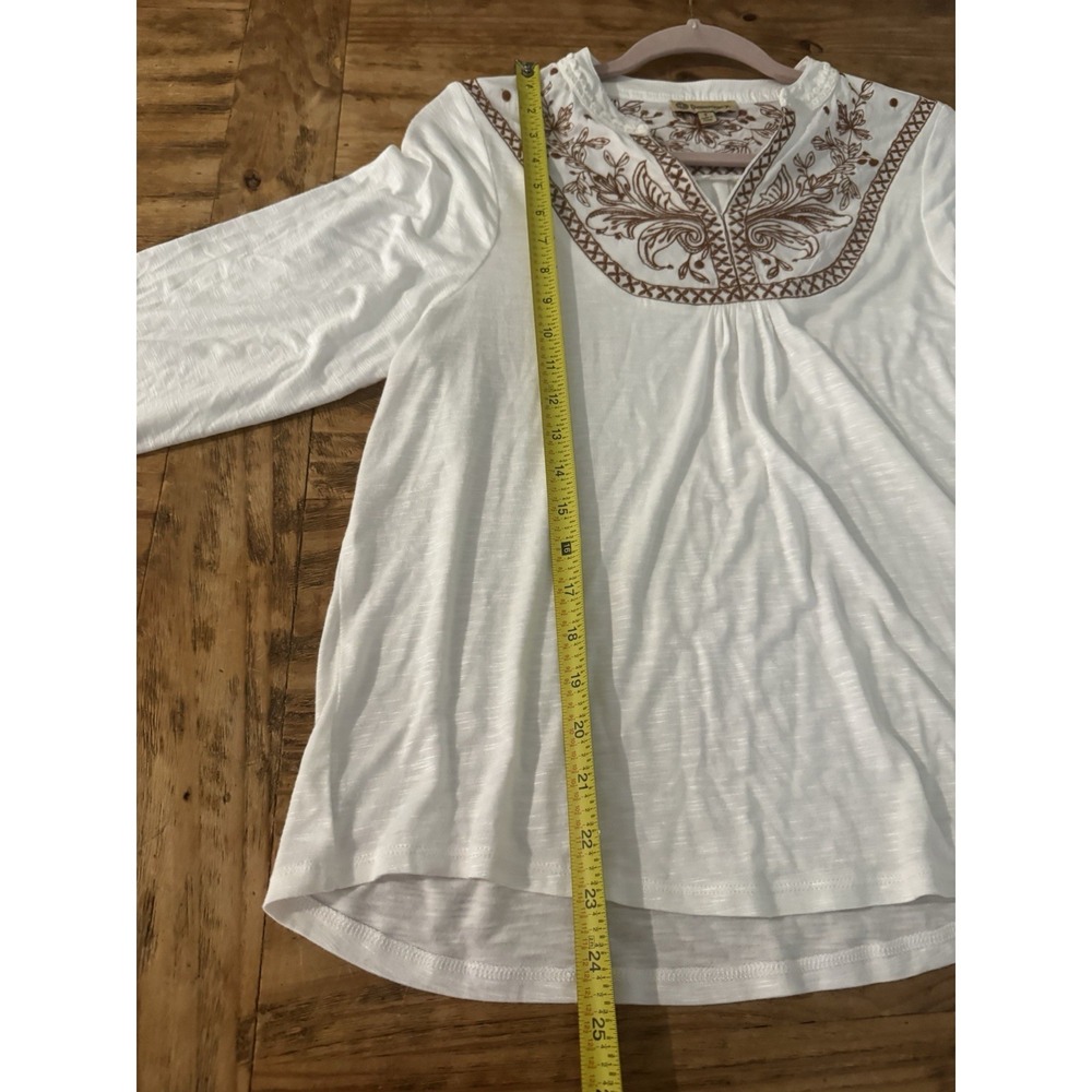 Democracy Boho Ivory Floral Embroidered Peasant Top Sz S Long Sleeve - Picture 9 of 9